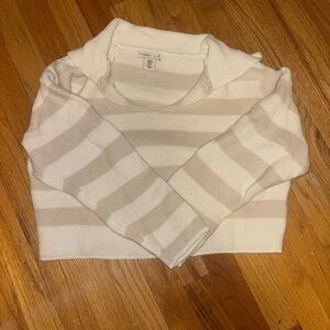 Sincerely Jules Beige and White Striped Turtleneck Sweater